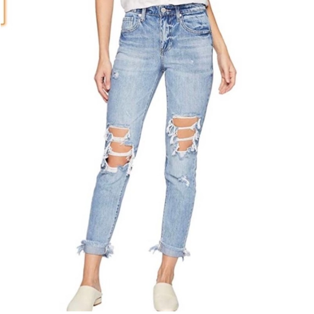Blank NYC Light Wash High Rise Distressed Straight Leg  Rivington Jeans